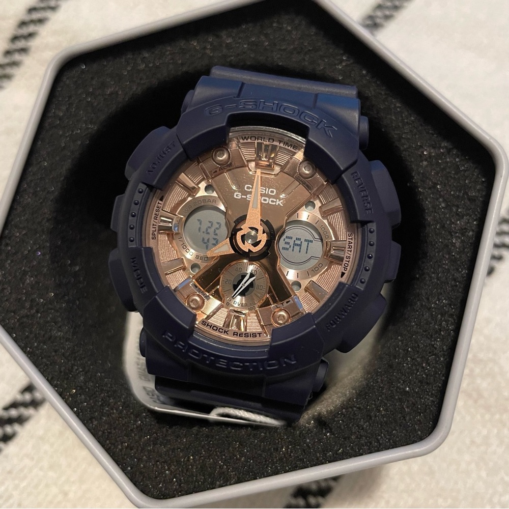 NWT G-Shock Navy Blue Rose Gold 5518 GMA-S120MF